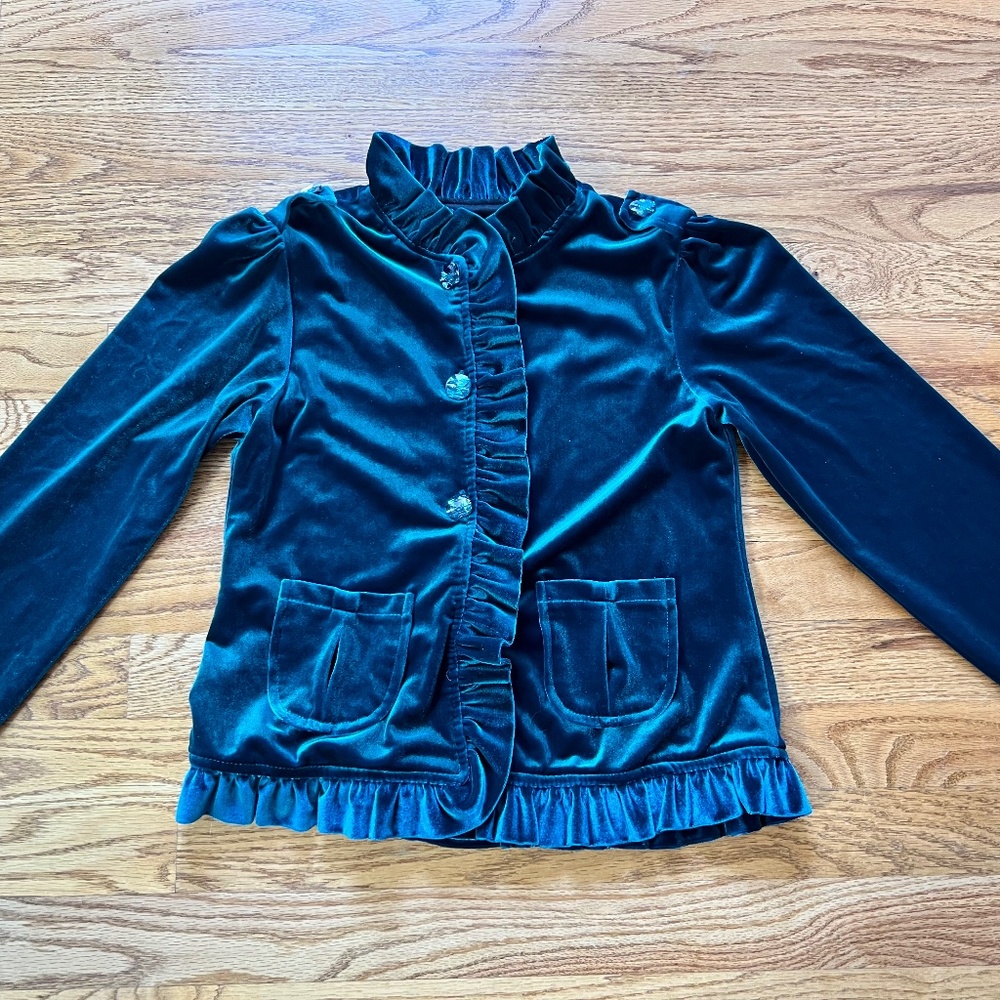 Isobella & Chloe Girls Teal Velvet Jacket sz 8